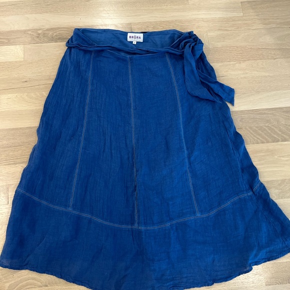 Brora Blue Linen Tie-Waist Skirt - Women size large - Picture 2 of 5